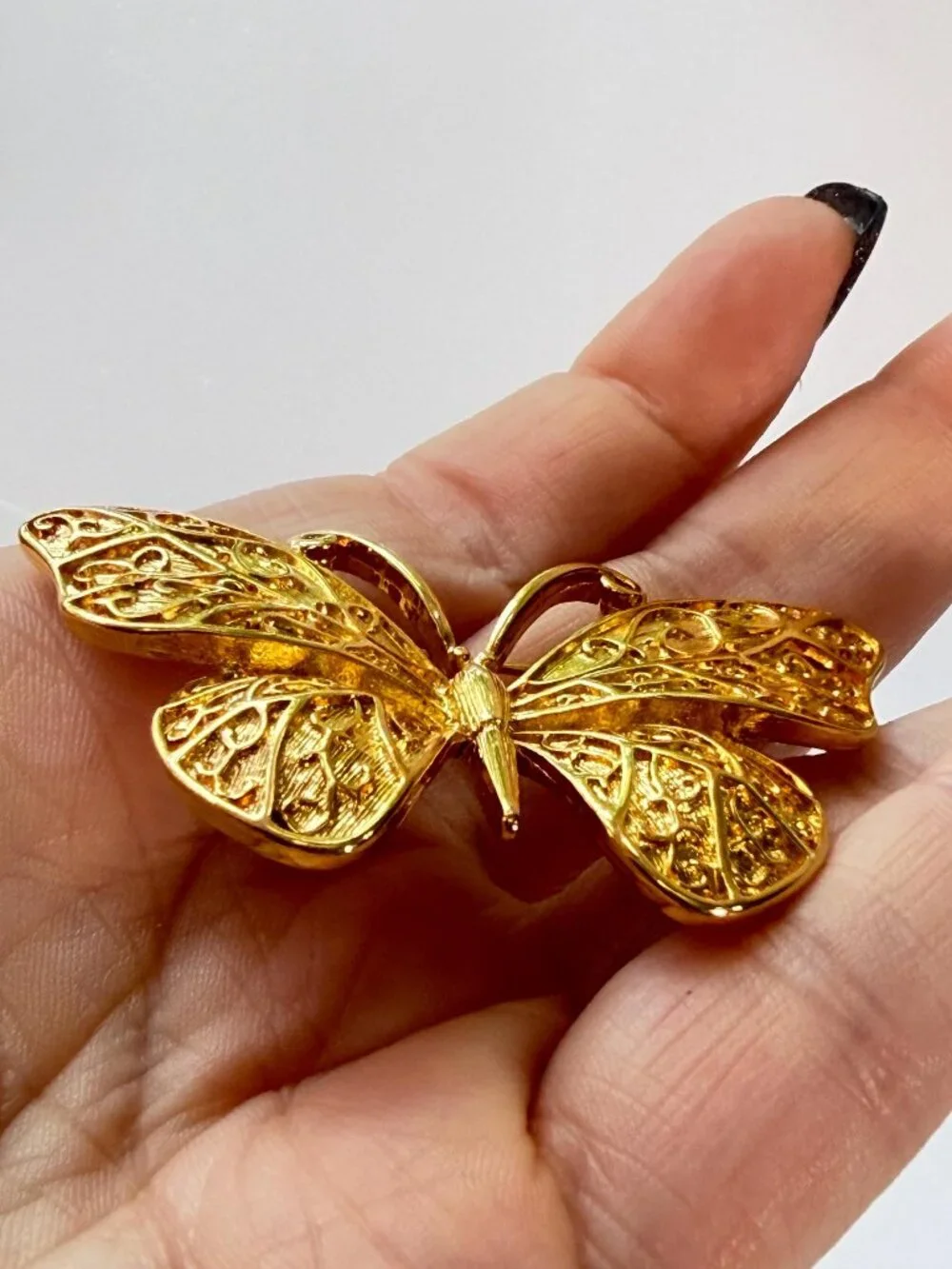 MONET Vintage Butterfly Brooch Gold Tone Filigree Butterfly Pin 2.25 inches